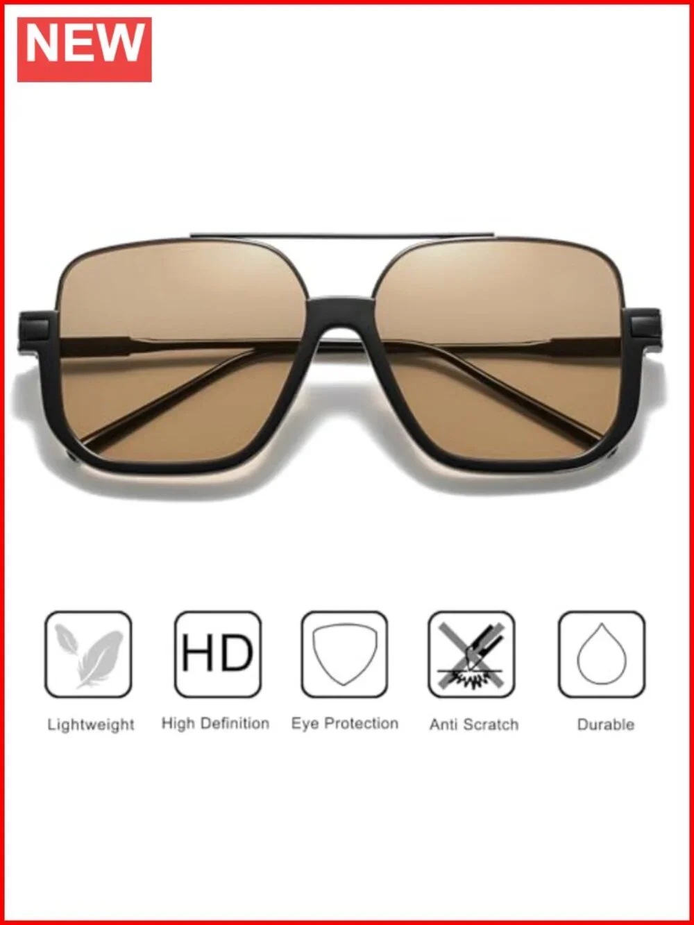 Oversized Aviator Sunglasses Retro Vintage UV400 Square Double Bridge Pilot